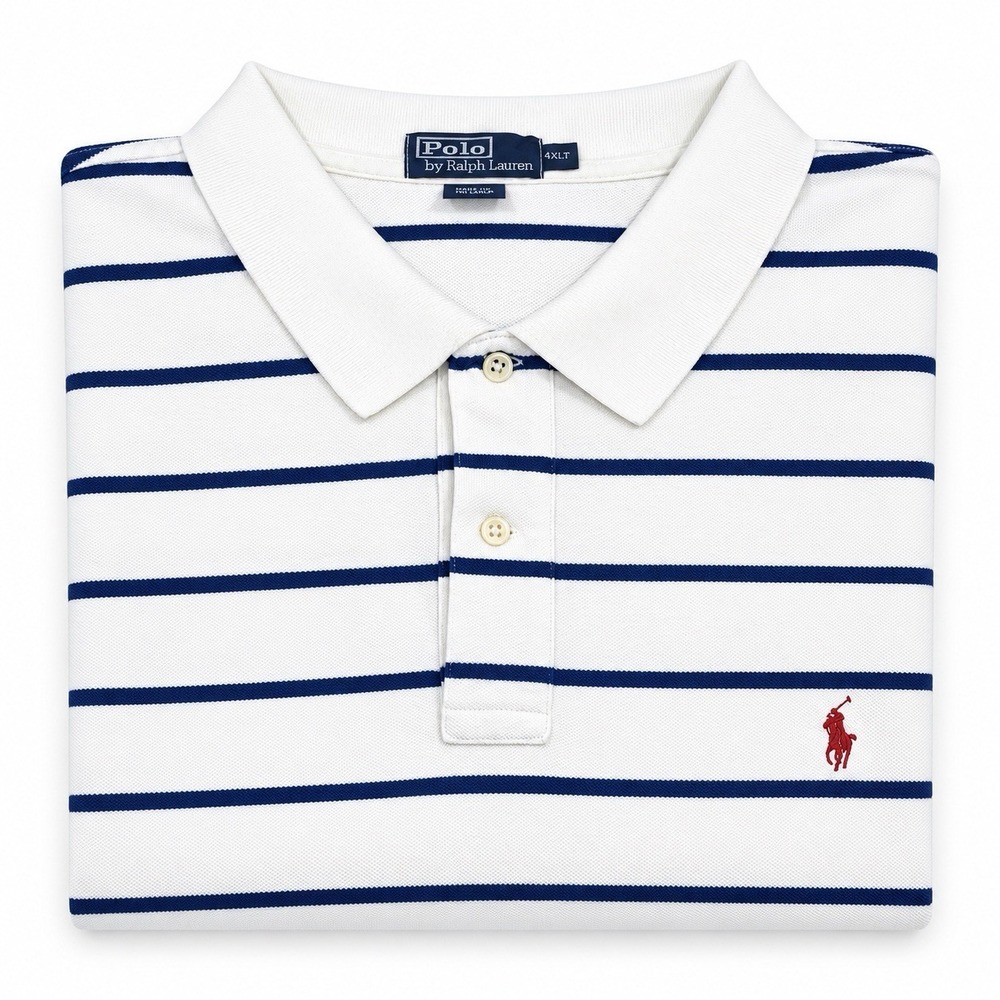 Polo Ralph Lauren Polo Shirt Men's 4XLT White & Blue Striped Red Pony